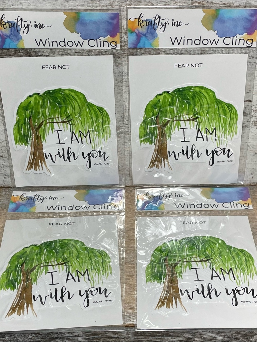Lot of 4 Krafty Inc Window Cling I Am With You Isaiah 41:10 4x3" Brand New